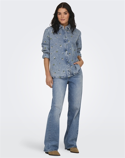 Only - ONLVera Flower Skjorte - Light Blue Denim